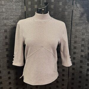We The Free 3 Quarter Sleeve Mock Neck Striped Black&White Top